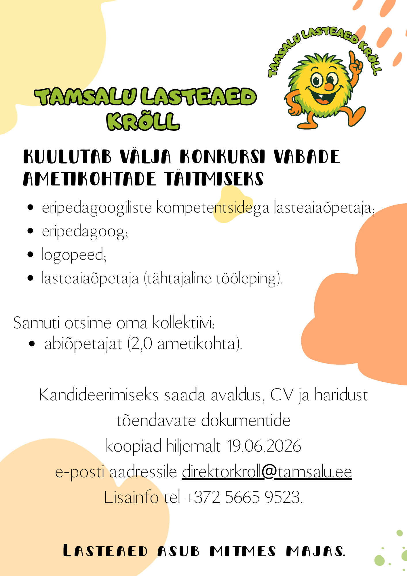 TAMSALU LASTEAED KRÕLL töökuulutus 2026